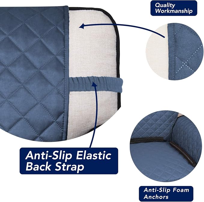 PureFit Reversible Quilted Couch Covers for Dogs Loveseat Sofa Cover 46.5” | Dark Blue/Light Blue, Water Resistant Couch Protector, Washable Pet Couch Cover with Non Slip and Elastic Straps For Kids - Image 3