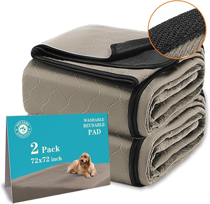 Bunlitent Washable Pee Pads for Dogs 72" x 72", 2 Pack, Brown | Reusable Puppy Pads, Dog Training Pads with Quick Dry, Large Anti-Slip Whelping Pad for Pet, Playpen, Incontinence, Training by Bunlitent