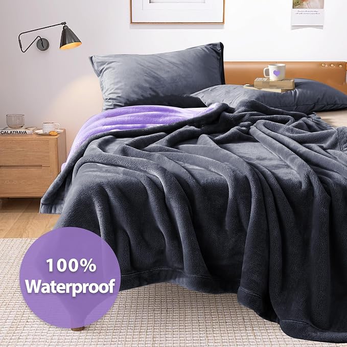 YISURE Waterproof Reversible Blanket for Bed King Size, 90"x80", Stain Proof Leakproof Bed Cover, Washable, Reusable, Protects Beds & Furniture from Spills, Stains & Splashes (Grey/Violet) | Large QueenSize Water Proof Reversible Intimacy blanket Bed C... - Image 2