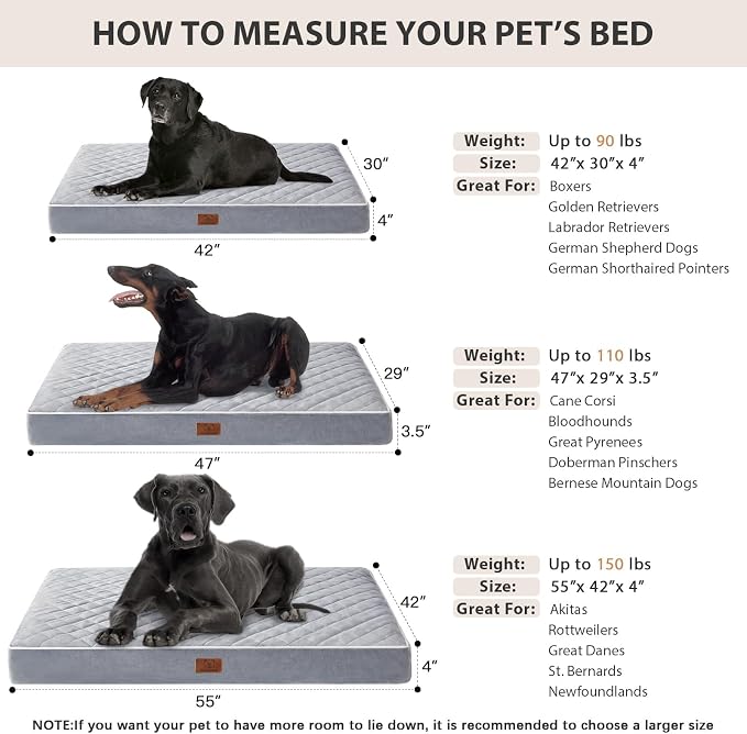 WNPETHOME Orthopedic Waterproof Extra Large Senior Dogs Bed for Comfy Sleep | XL Washable Ped Bed with Removable Cover, Multi-Needle Quilting XL Crate Bed for Large Sized Dog Relax, Light Grey 42x30 Inch - Image 6