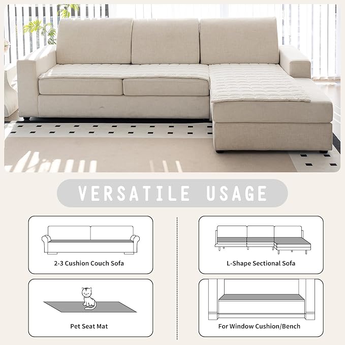 Sofa Couch Cover, Sofa Covers Washable for Dogs, Non-Slip Couch Covers for Sectional Sofa, Sofa Slipcovers for All Seasons Furniture Protector for L Shaped(Beige White, 27"x 59") - Image 4