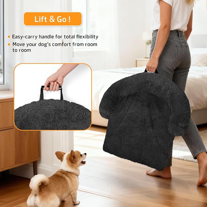 Calming Dog Bed Fluffy Plush Dog Mat for Furniture Protector with Removable Washable Cover for Large Medium Small Dogs and Cats (Extra Large(53x39.3x6), Dark Grey) - Image 3