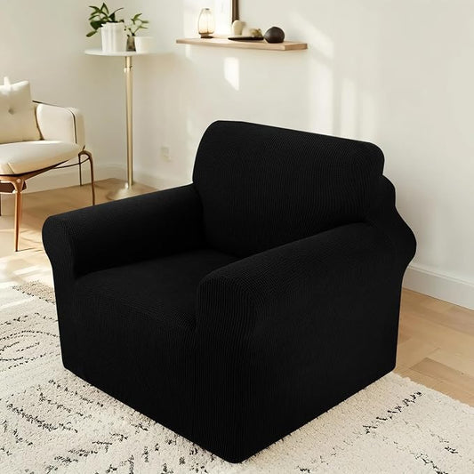 Stretch Recliner Chair Cover for Armchair, Small, Black | Chair Covers For Living Room, Furniture Protector With Non Skid Foam, Elastic Bottom, Slipcovers For Kids, Dogs by LuxshareHome