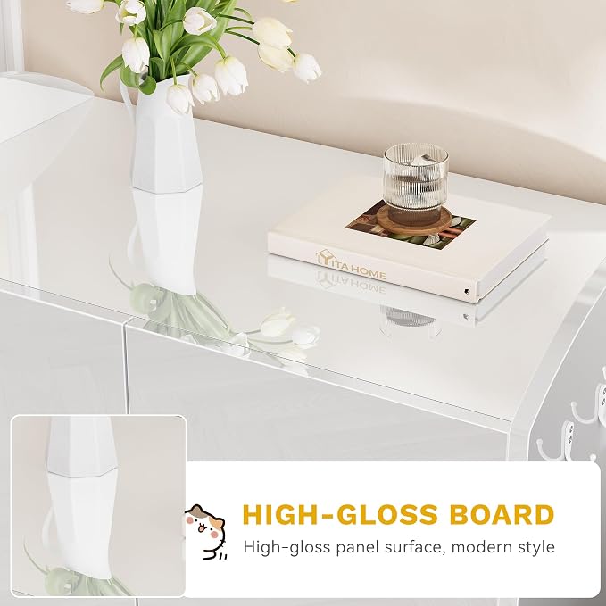 DWVO Large Hidden Litter Box Furniture with Hooks | Modern Cat Litters Box Enclosure for M/L/XL Litter Boxes, Wooden Secret Cat Cabinet, High-Gloss White - Image 5