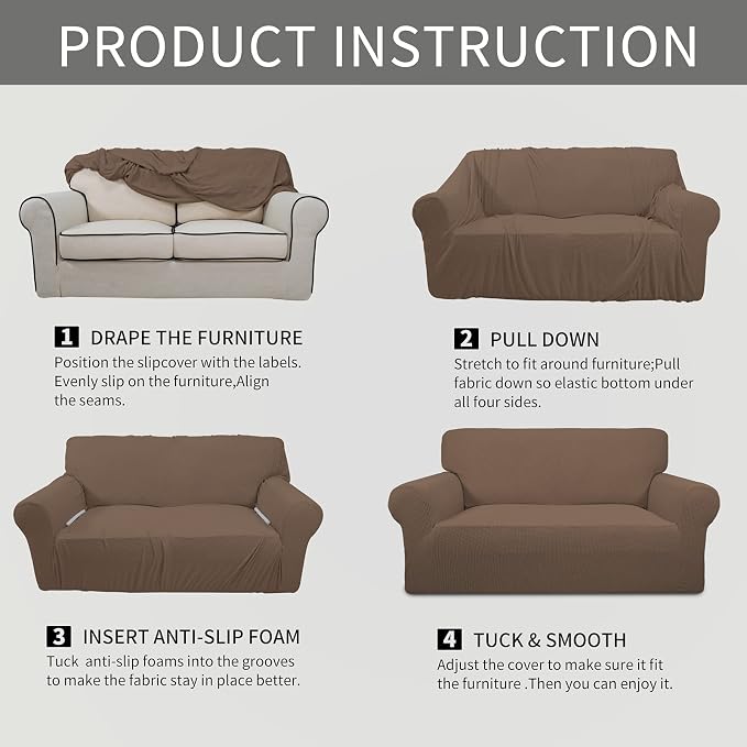 Easy-Going Stretch Oversized Loveseat Couch Covers Washable Brown | 1-Piece Large Loveseat Cover for 2 Cushion Couch Furniture Protector RV Sofa Slipcover Soft with Bottom for Kids Pets - Image 6