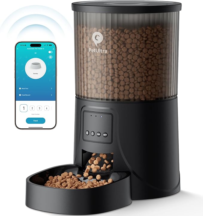 PETULTRA Automatic Cat Feeder WiFi- 5Ghz Cat Food Dispenser with APP Remote Control- Auto Pet Feeder for Small Dog Indoor- Easy to Set Up and Clean- Dual Power with Desiccant Bag Keep Fresh by PETULTRA