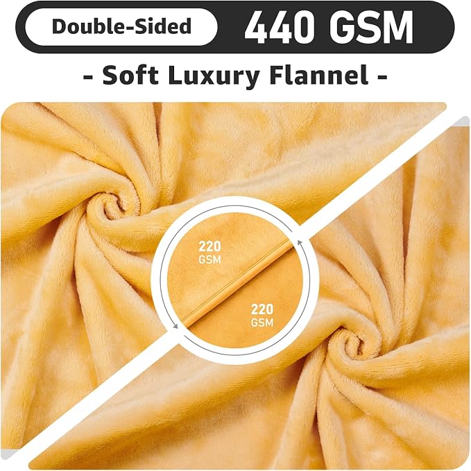 LOOBANI Waterproof Blanket for Bed, Flannel Queen Size 80"x90", Yellow | Double-Side Leak-Proof, Reversible, Stain-Proof Cover for Sofa Bed Protection, Ideal for Rest Movie Time, Camping, Travel - Image 5
