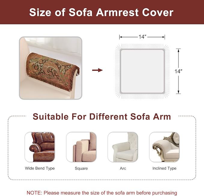 Loom and Mill Luxury Jacquard Sofa Arm Covers 2 PCS, Multi Color, 20x24in | Classic Paisley Couch Armrest Cover with Tassels, Non-Slip Furniture Protector for Chair Sofa Recliners Couch Dogs Pets - Image 3