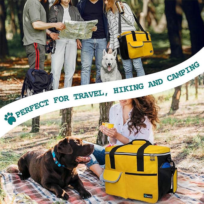PetAmi Dog Travel Bag Organizer, Pet Travel Kit with 2 Food Containers & 2 Collapsible Dog Bowls, Pet Supplies Tote with Luggage Sleeve, Weekend Road Trip Camping Essentials, Yellow, Medium - Image 6