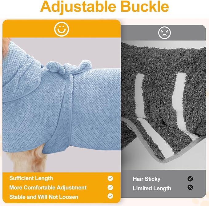Medium to Large Size Dog Bathrobe, Microfiber Quick Drying Super Absorbent, Warm Dog Towels, Adjustable Hoodies and Belts for Dog Bath Products (Blue Jacquard,4XL) - Image 6