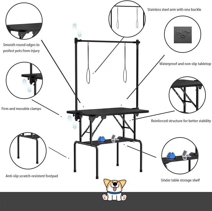36 Inch Foldable Dog Grooming Table with Adjustable Arm, Nooses & Storage Basket - Non-Slip Pet Grooming Station for Dogs & Cats - Supports Up to 300 lbs (36 inches) - Image 4