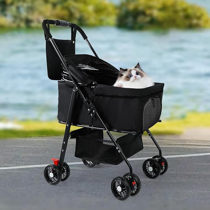 3 in 1 Pet Dog Stroller for Small Medium Dogs 10-50 lbs, Foldable Cat-Strollers for 2-Cats with Removable Carrier, Pet-Strollers for Cats with Storage Bag, Small Puppy-Stroller, Dog-Cart (Black)