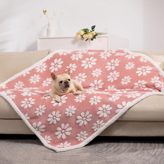 Cute Waterproof Blanket for Dog Cat or Adult, 50"x60", Pink | 3D Textured Flower Pet Blanket for Bed Couch Sofa, Soft Liquid Pee Proof Pet Furniture Protector by Yaning