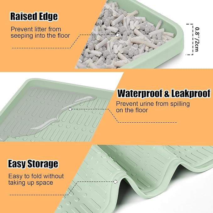 Silicone Cat Litter Mat 47" x 35" Cat Mat for Litter Box, Green | Extra Large Cat Litter Trapping Mat for Floor, Waterproof, Non-Slip Kitty Litter Box Mat with Raised Edge, Easy to Clean - Image 6