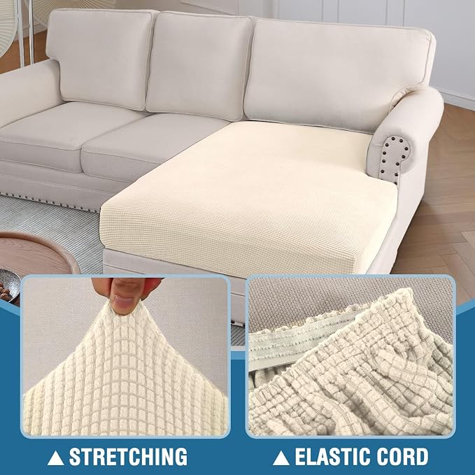 H.VERSAILTEX Sectional Couch Covers 1 Piece Chaise Slipcover L Shape Separate Cushion Couch Cover for Both Left/Right Sectional Couch (Seat Only: 1 Chaises, Cream) - Image 6