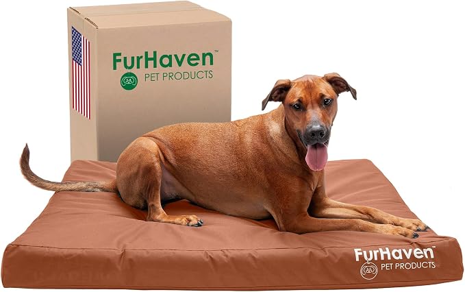 Furhaven Water-Resistant Orthopedic Dog Bed for Large Dogs w/ Removable Washable Cover, For Dogs Up to 95 lbs - Indoor/Outdoor Logo Print Oxford Polycanvas Mattress - Chestnut, Jumbo/XL by FurHaven