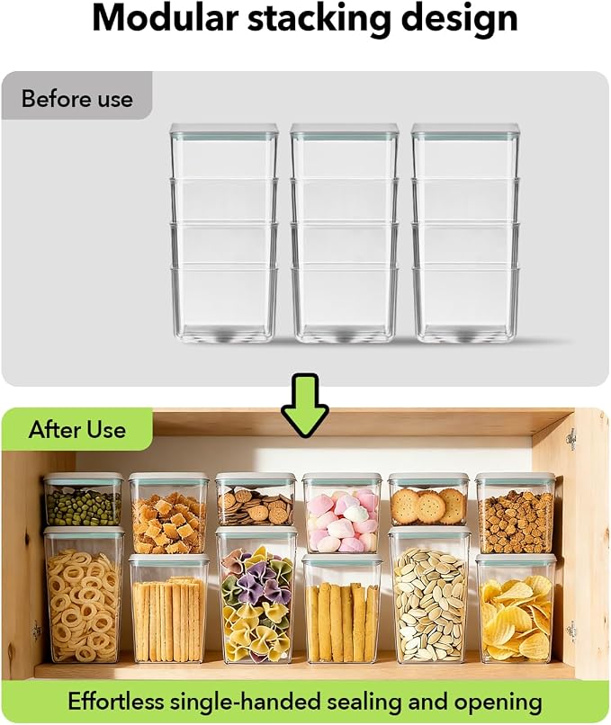 Airtight Food Storage Containers Set with One-Touch Lid, 6-Piece Multi-Size Set (0.6, 1.3, 1.9Qt)*2 Stackable Durable PET for Flour, Cereal, Snacks & Complete Pantry Organization - Image 4