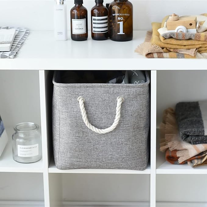 TheWarmHome Storage Basket for Organizing - 16x12x12 inch 3 Pack Fabric Storage Cubes, Cube Storage Bin for Shelves Closet Organizer Cloth Gift Toy (Grey) - Image 4