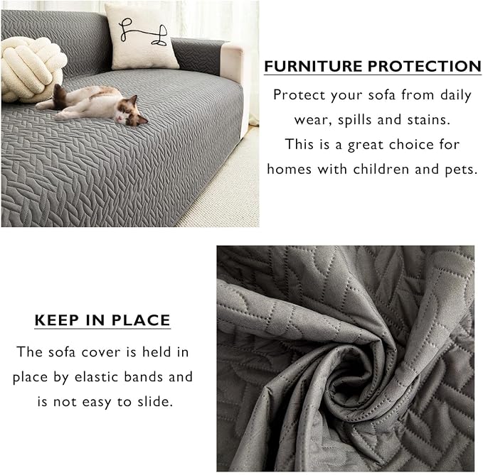 Cmfshape Skidproof Sofa Cover-Geometrical Couch Slipcover with Elastic Straps-Easy Fit Slip Cover-Washable Furniture Protector for Pets and Kids(Sofa66,Grey) - Image 7