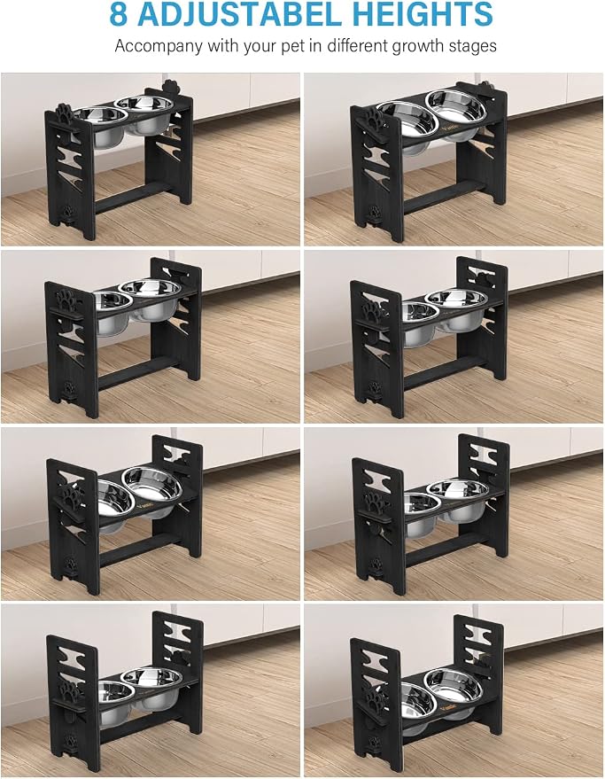 Vantic Elevated Dog Bowls, Raised Bowl Stand Adjustable Large/XLarge, Black | Bamboo Elevated Feeder with 2 Stainless Steel Bowls, Adjustable Height Stand for Large and Extra-Large Dogs - Image 3