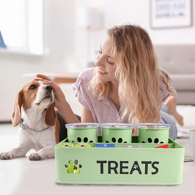 28oz Metal Dog Treat Container Set of 3,Dog Treat Jars with Airtight Lids,Cat Treat Jar,Dog Treat Canister for Countertop,Coated Galvanized Steel Dog Treats Station-Green - Image 6