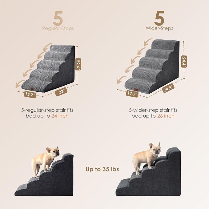 EHEYCIGA Curved Dog Stairs Ramp for High Beds, 5-Step Extra Wide Dog Steps for Small Dogs and Cats, Pet Stairs for High Bed Climbing, Non-Slip Balanced Pet Step Indoor, Grey - Image 3