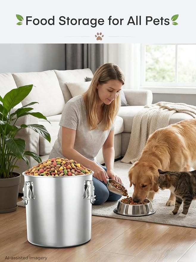 Stainless Steel Dog Food Storage Container, 25/30LB Airtight Moisture Proof | Dog Food Bin with Locking Lid, Keep Kibble Fresh for Dogs Cats, Home Kitchen Garage Use, Easy to Clean - Image 5