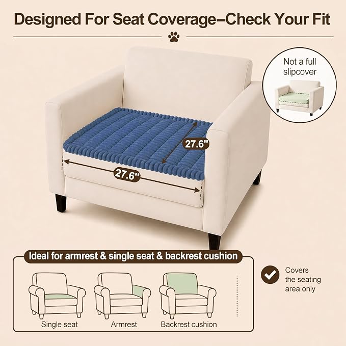 decorUhome Couch Cover for Dogs, Non Slip Fuzzy Thick Pet Sofa Protector | Pet Friendly, Soft Plush Fabric, Machine Washable, Fits Armrests, Single Seats & Backrest Cushions, Navy Blue, 27.6" x 27.6" - Image 10