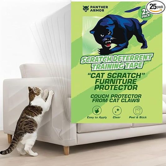 25 Pack Cat Scratch Furniture Protector Tape Sheets, Double-Sided Sticky Training (15 XL, 8 Large, 2 Medium), Anti-Scratch Couch & Sofa Guard, Clear, Not for Leather, Velvet, Microfiber by PantherArmor