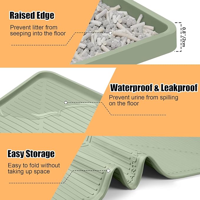 Silicone Cat Litter Mat 45" x 30" Cat Mat for Litter Box, Green | Extra Large Cat Litter Trapping Mat for Floor, Waterproof, Non-Slip Kitty Litter Box Mat with Raised Edge, Easy to Clean - Image 6