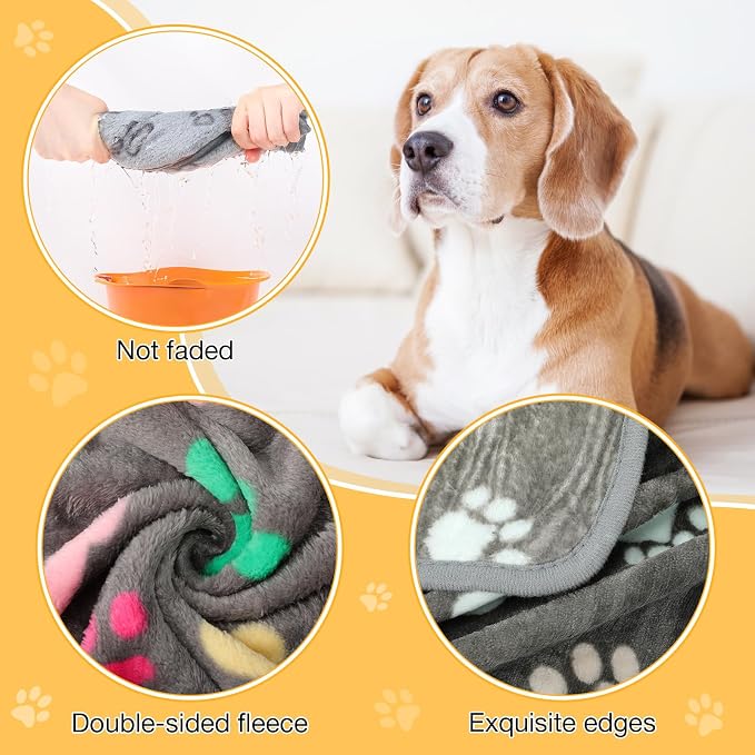 Chumia 18 Pcs Fleece Pet Blanket Soft Warm Sleep Mat Fluffy Cute Puppy Supplies Paw Bone Star Elephant Dot Heart Print Design Bed Blankets for Dog Cat Kitten Animals(23 x 16 Inch,Cute) - Image 3
