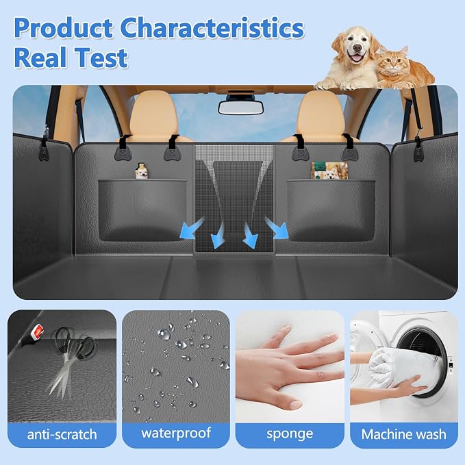 Hard Bottom Dog Car Seat Cover for Back Seat – Waterproof Nonslip Hammock Extender for Trucks & SUVs, Heavy Duty Pet Protector, Gray Faux Leather - Image 3
