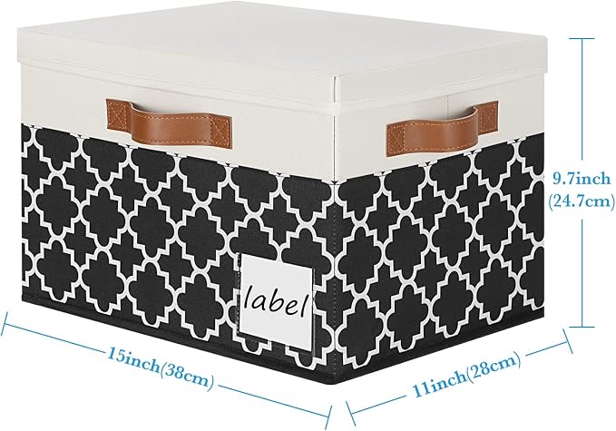 Large Storage Bins with Lids, Foldable Fabric Storage Baskets with Lids 6-Pack, Sturdy Storage Boxes with Labels and 3 PU Handles for Closet Home Bedroom Office (26L, Black Plaid&White) - Image 4