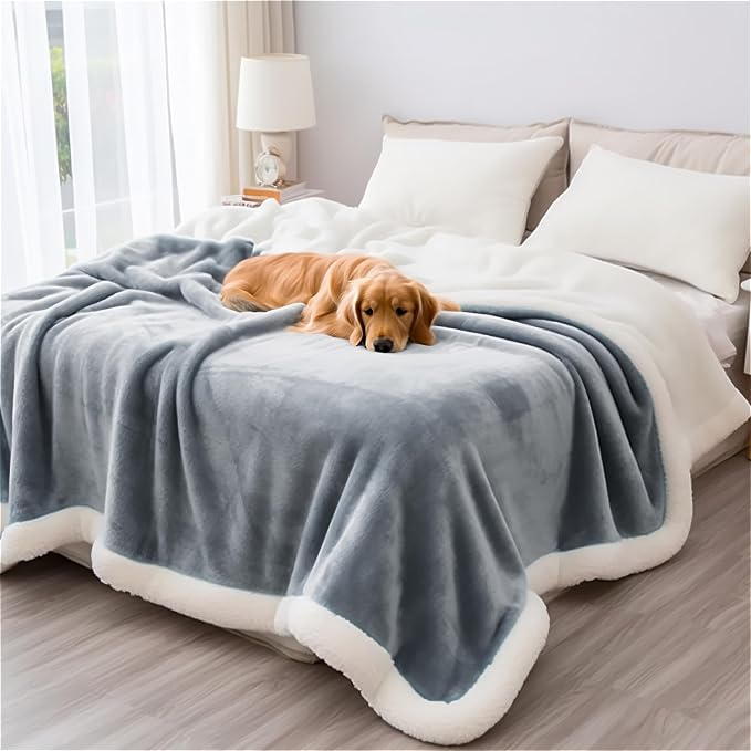 Waterproof Blanket Twin Size - Sherpa Fleece Reversible Throw, Soft Warm Leak-Proof Bed & Couch Protector for Kids, Pets & Everyday Spills (Velvet Gray/Cloud White, 65x90 - Image 9