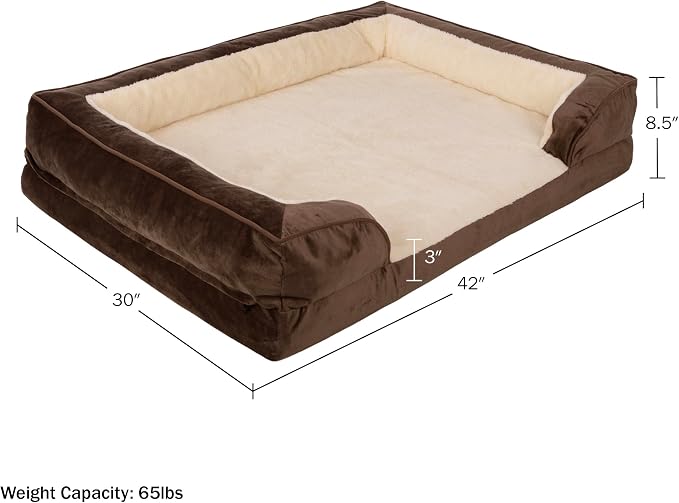 PETMAKER Orthopedic Dog Bed - 42in Dog Couch Bed with Supportive Wraparound Bolster and Removable Washable Cover - Egg-Crate Foam Extra Large Dog Bed for Pets up to 65lbs - Dog Products (Brown) - Image 7