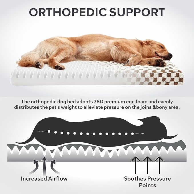 JOEJOY Dog Bed for Medium Dogs, Large Orthopedic Dog Bed with Removable Washable Cover, Cute Modern Plush & Memory Egg Crate Foam Dog Bed, 30 x 20 inch, Brown - Image 3