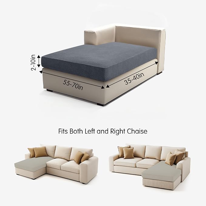 Hokway Stretch Chaise Cover Individual Couch Cushion Slipcovers Reversible Cushion Protector Slipcovers Sofa Cushion Protector Covers (Chaise Cover, Grey) - Image 3