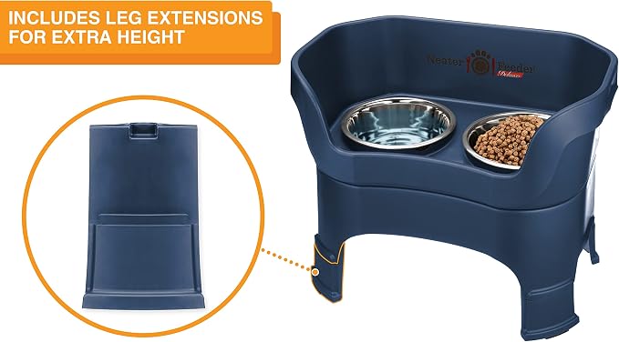 Neater Feeder Deluxe Mess-Proof Elevated Dog Bowls for Large Dogs (40+ lbs), 2 Height Adjustable (14.5” & 17.5”) No-Spill Raised Dog Bowl Stand, Stainless Steel Food Bowl Set, Made in USA, Dark Blue - Image 6