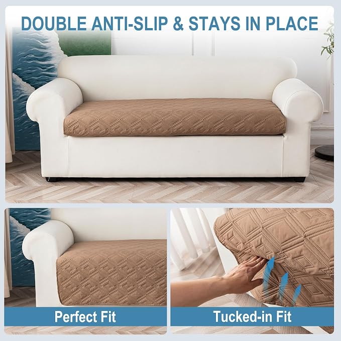 Genina 100% Waterproof Sectional Couch Covers for L Shaped Chaise Lounge Right, Anti-Slip Sectional Cover Furniture Protector Couch Cover for Dogs Pets, 1 Piece (Camel, Right Chaise Cover) - Image 5