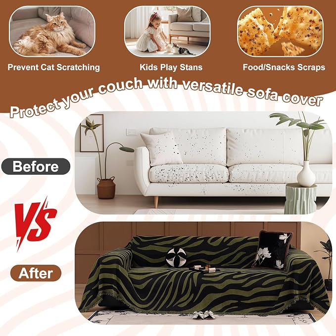 ROOMLIFE Leopard Couch Cover Boho Sofa Covers for 3 Cushion Couch Washable | Furniture Protector Sofa Couch Cover for Dogs, Soft Breathable Sofa Slipcover, Couch Throw Blankets with Tassels 71''X118'' - Image 5