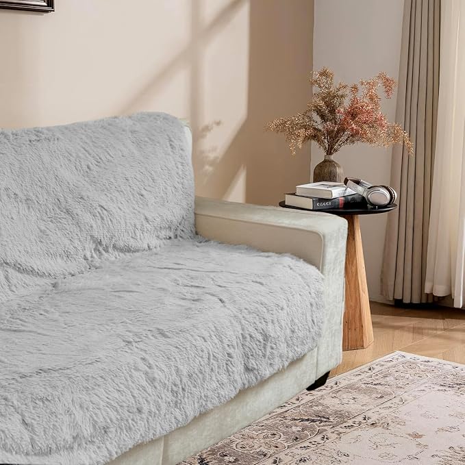Dogs/Cats Bed Mats, Dog Pad Washable Removable Couch Cover with Anti-Slip Back, Plush Long Fur Mat, Perfect for Small, Medium and Large Dogs.(Light Gray, 40"x50") by SNUGGLESINTO