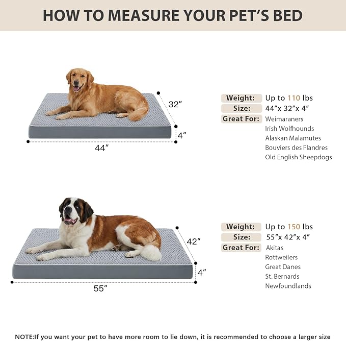 LEXTRO Giant Waterproof Orthopedic Dog Bed for Large Size Dogs, 55x42 | Oversized Dog Bed Washable with Removable Washable Cover, Big Comfortable Dogs Mat, Gray - Image 5
