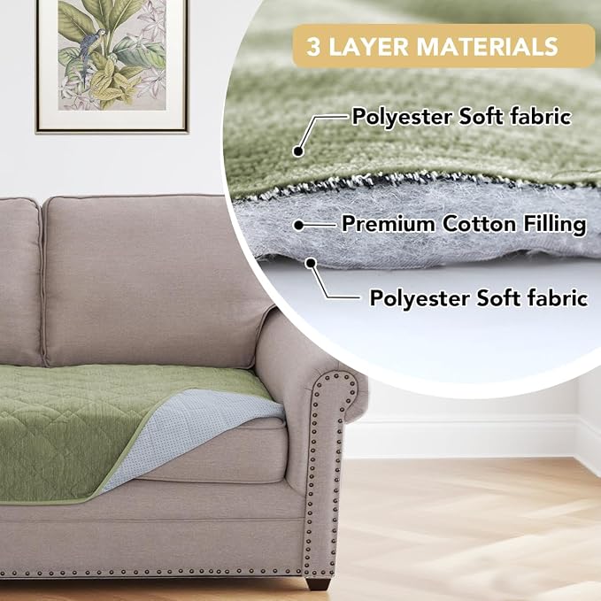 H.VERSAILTEX Couch Cover Chenille Pet Fuzzy Sofa Covers for 2 Cushion Couch and Chaise Anti Slip Washable Sofa Slipcovers Soft Couch Protector Cover for Dogs Cats Kids(40" x 50", Tender Green) - Image 4