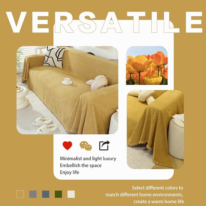 DREAMINGO Modern Minimalism Couch Cover Pets Loveseat Protector Mustard Yellow Chenille Sofa Covers for Sectional 3 Seat Couch Boho Herringbone Furniture Cover Throw Sofa Slipcover, 71"x118" - Image 6