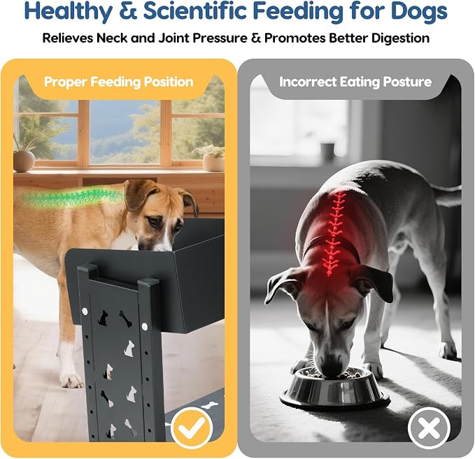 Elevated Dog Bowls for Large Breeds, Triple Dog Bowl Stand with 3 Stainless Steel Bowls, Adjustable Raised Dog Feeding Station, Slow Feeder Anti-Gulping Design, Heavy Duty - Image 5