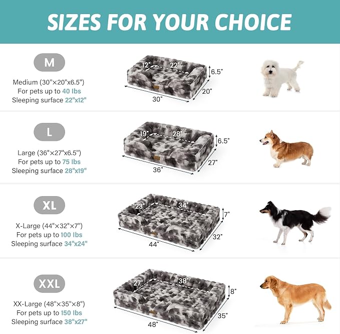 COZY KISS Orthopedic Dog Bed for Large Medium Size Dog, Soft and Warm Faux Fur Sofa for Pet Up to 75 lbs, Foam Bolster Anti-Slip Couch with Washable Removable Cover, L 36x27x6.5 inch, Tie Dye Grey - Image 9