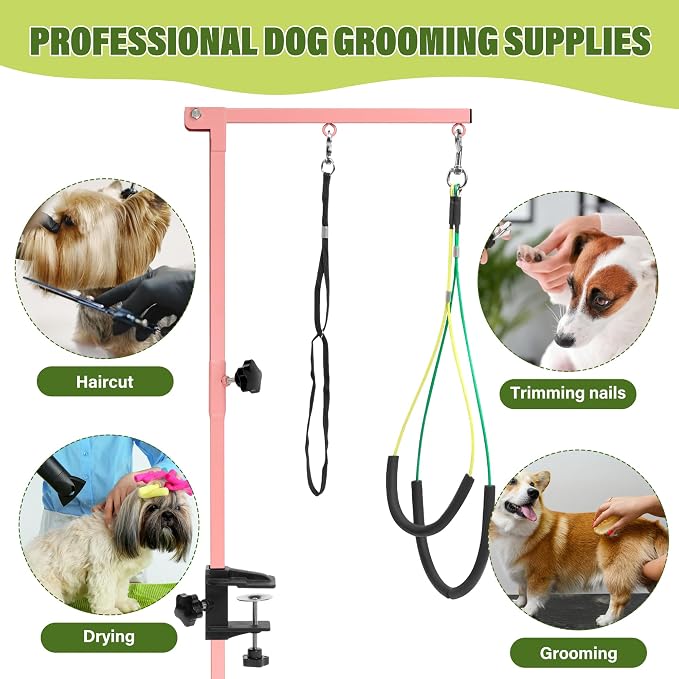 getlstub Dog Grooming Arm with Pet Grooming Hammock, 35" Pet Grooming Table Arm with Adjustable No Sit Haunch Holders, Dog Grooming Stand with Loop Noose for Small and Medium Pets, Pink - Image 8