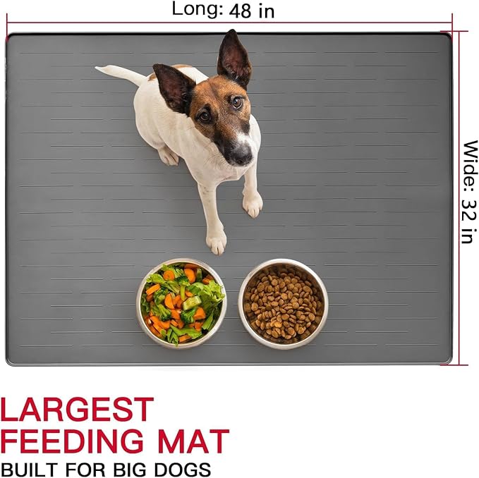 48" x 32" Largest Pet Food Mat, XXXL Silicone Dog Mats for Food and Water, Nonslip Pet Feeding Mats for Floors,Dog Cat Bowl Mat with Raised Edges, Avocado Green - Image 2