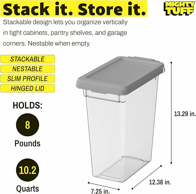 Mighty Tuff 8 lb Pet Food Storage Container with Airtight Lid, Clear | Secure lid clasp helps keep dog and cat food fresh while the clear container simplifies pantry organization. - Image 2