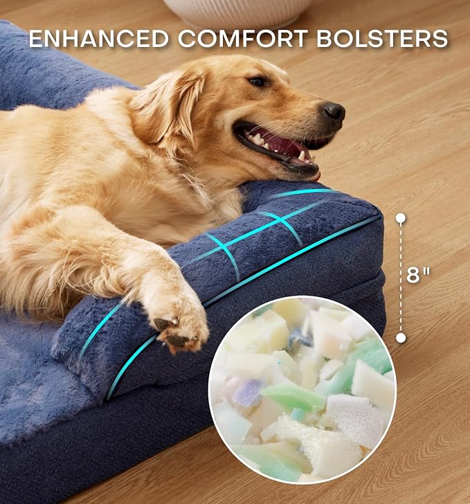 Made4pet Dog Bed Orthopedic Dog Sofa for Extra Large Dogs, Supportive Foam Pet Cushions Bed with Washable Removable Cover, Egg-Crate Foam, Waterproof Lining Bottom, Blue, 48 * 35 * 8 Inch - Image 3
